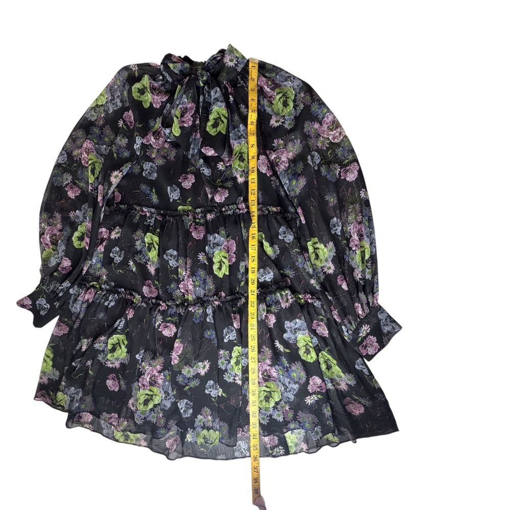 NWT Cinq a Sept Midnight Bloom Revina Dress Size 12 Dark Floral Tie Neck Tiered - Picture 11 of 15